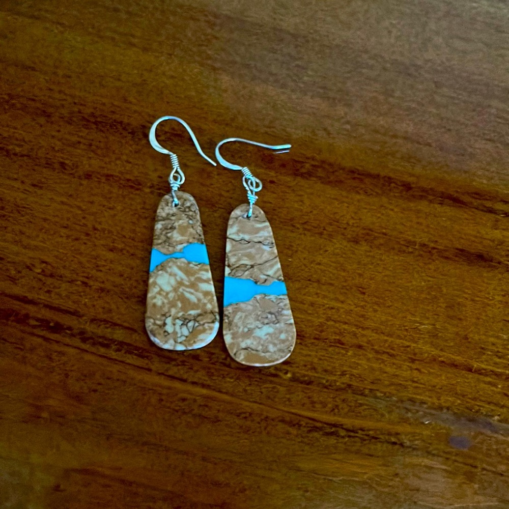 SOLD……Bolder Ribbon Turquoise Slab Earrings
